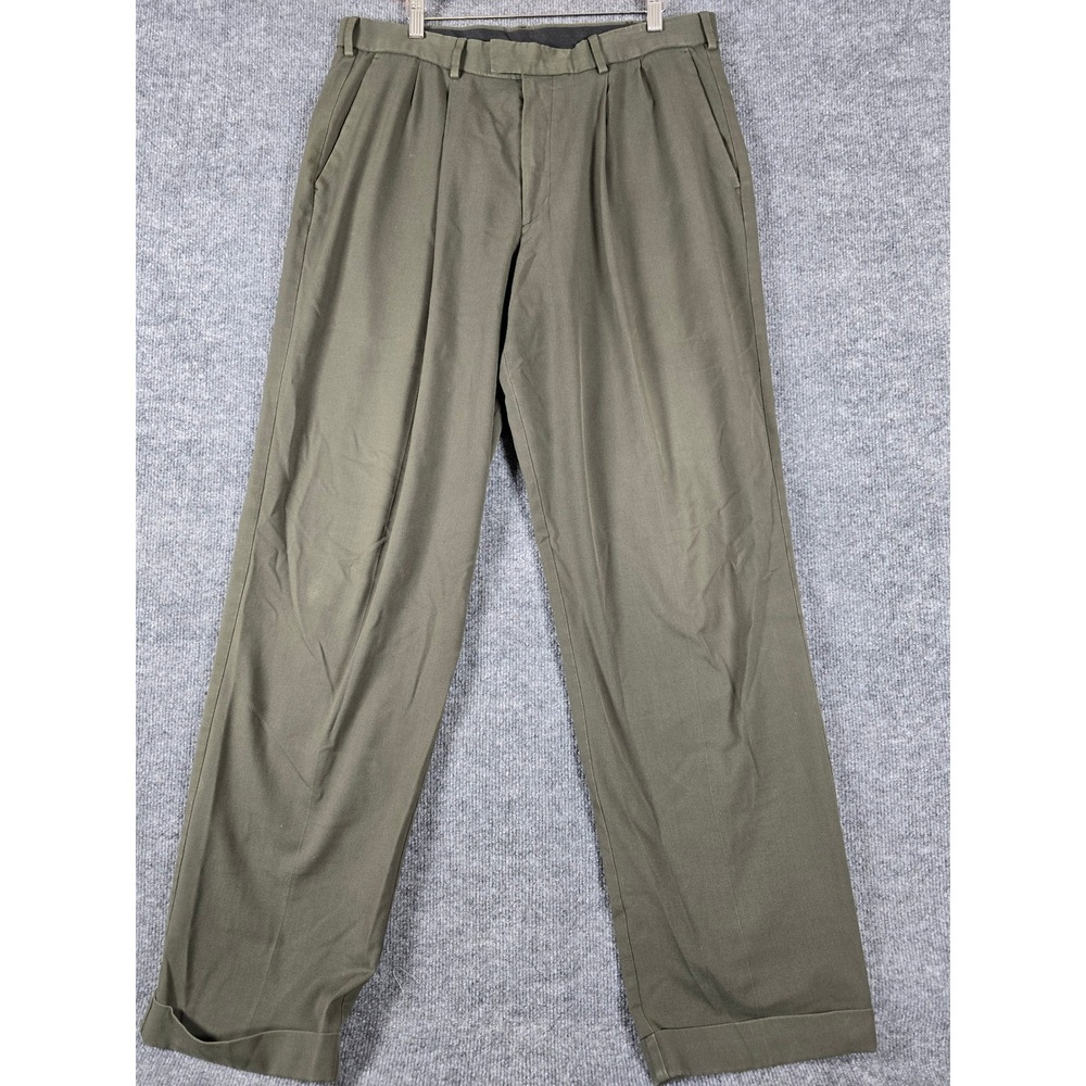 DOCKERS Mens Green Pleated Relaxed Fit Dress‎ Pants Trousers W34 L34